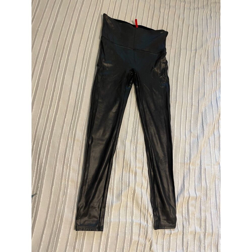 Spanx Black Faux Leather Leggings Size Large